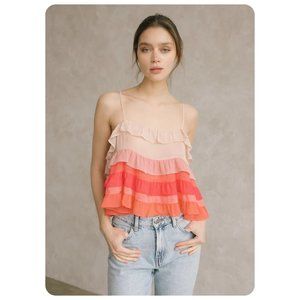 * Storia Ruffle Tiered Spaghetti Strap Tank Top sz M